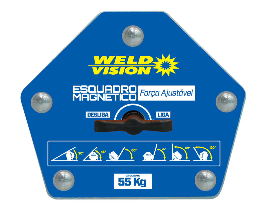 Esquadro Magnético Hexagonal de 55 Kg com Força Ajustável